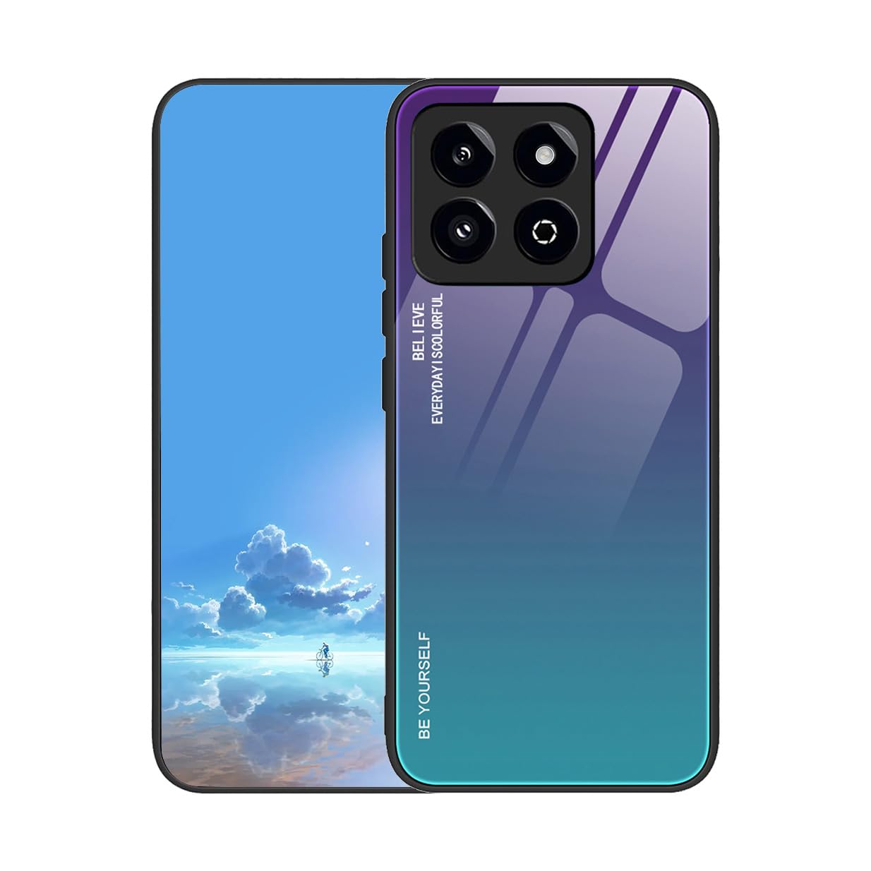 DEDUX Custodia Per Honor X6 / Honor X8 5G - Cover In Vetro Temperato Sfumato Viola/Verde + Bumper TPU Antiurdo