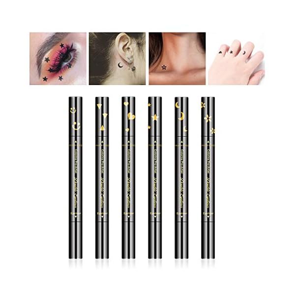 Ownest 6 Pcs Liquid Eyeliner Set,Double-Side Waterproof Smudge-proof Eyeliner Stamp Pen Eyeliner Tattoo Tool Makeup-Smiley, Triangle,Heart,Star,Moon,Flower