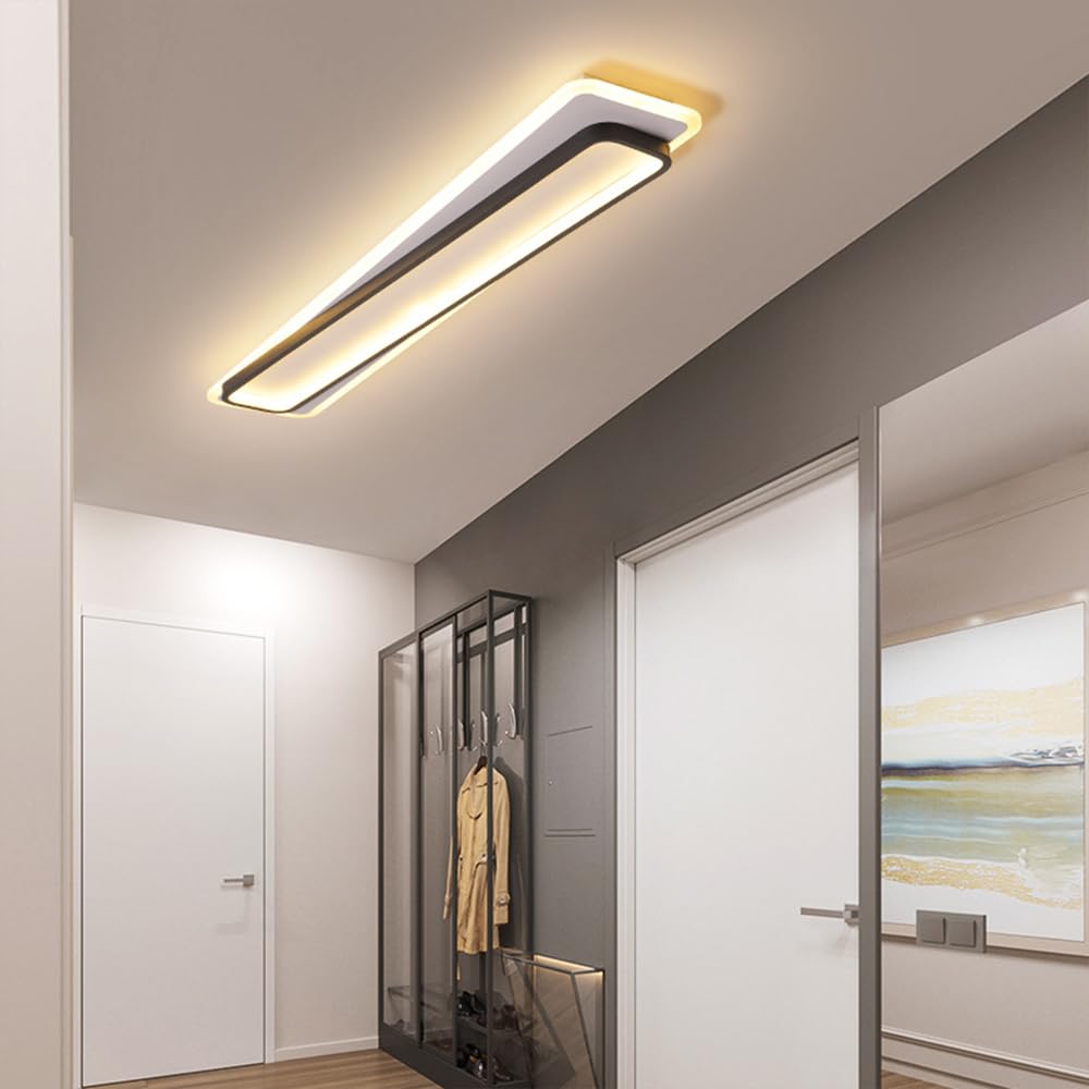 Nowoczesna Sufitowa, Akrylowa Liniowa Z 3 Trybami Kolorów, Sufitowa Led, Oświetlenie Jadalni I Salonu, Długie Lampy Sufitowe (Cri 85+)/Czarny/60 Cm