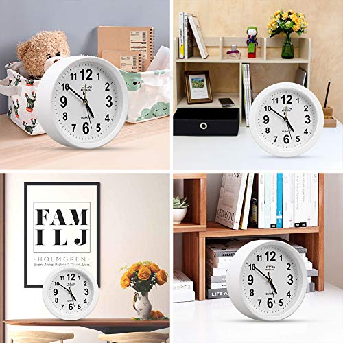 Buyinmo 6 Inch Simple Small Bedroom Bedside Student Office Desk Clock, Battery Operated Travel Kids Alarm Clock, Silent No Ticking Analog Quartz Kitchen Living Room Decorative Wall Clock #TOP3