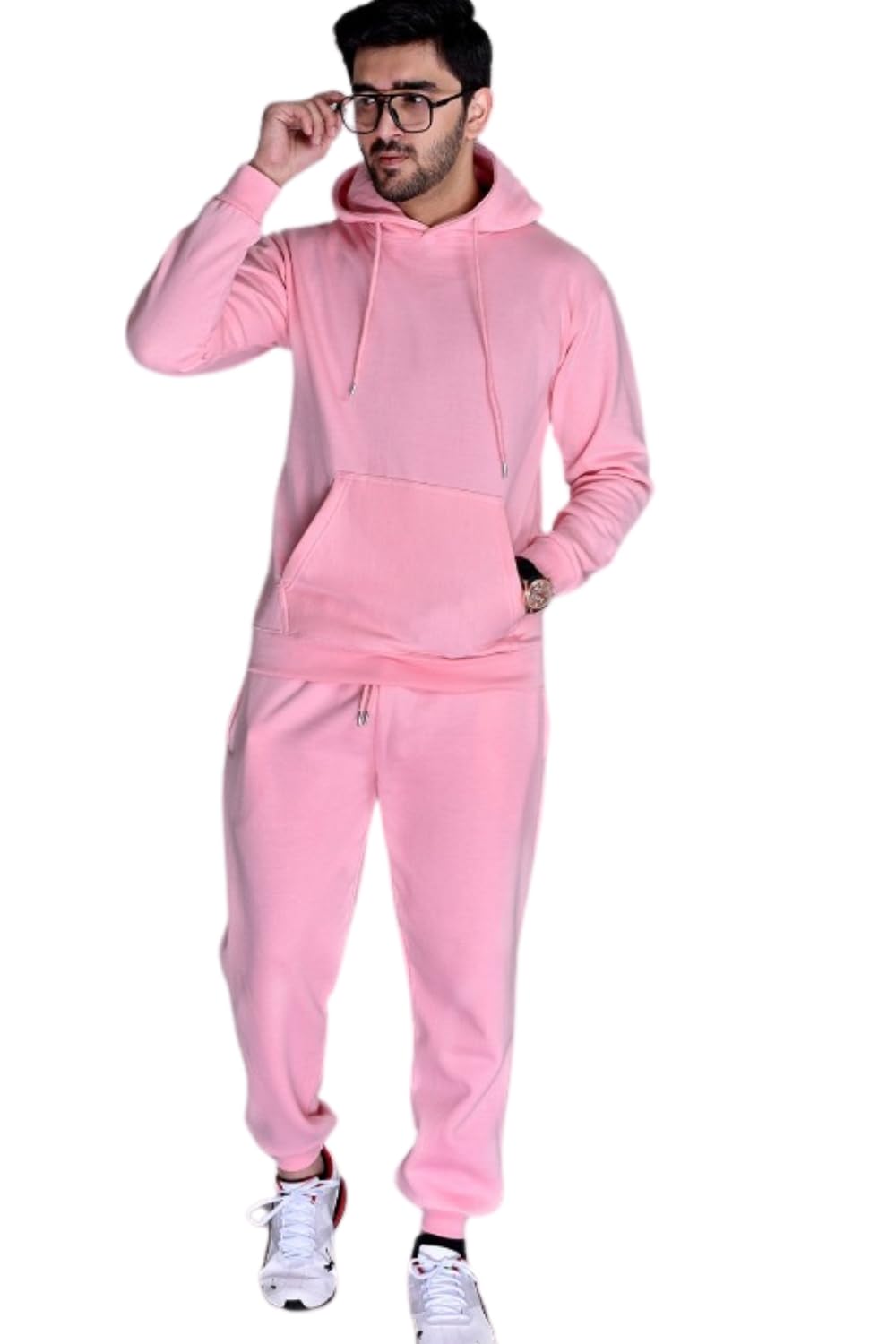 Aarhon Men's Pink Contrast Cord Tracksuit Boys Fleece Jogging Bottom Tracksuits Sizes S - Xxl (Uk, Alpha, S, Regular, Regular, )