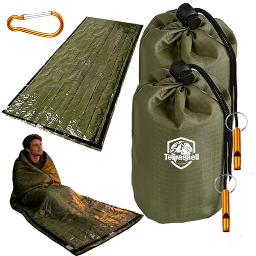 Terrashell Sleeping Bag Terrashell Blanket Emergency Sleeping Bag Compact Lightweight Waterproof Heat Blanket Survival for Survival Kit Car Camping Gear Hiking Go (25 m) (2PCS)