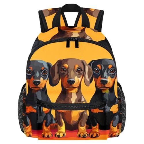 Sac à dos teckel orange pour l'école maternelle et les enfants de 3 à 8 ans