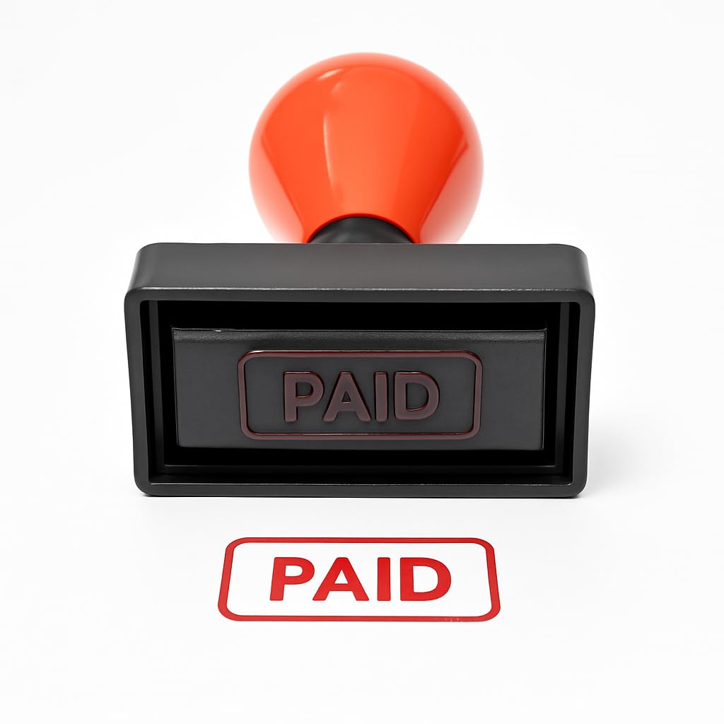 Self Inking Pre-Ink Pocket Paid Stamp – Compact, Heavy Duty, Fast & Clear Imprint, Office & Business Use (Red Ink)