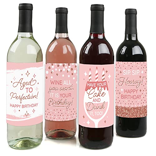 Pegatinas de vino rosa dorado para regalos de cumpleaños y decoración de fiestas