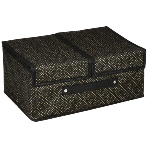 Image of Amazon Brand - Solimo Double Lid Foldable Storage Box | Toys Storage Bin | Wardrobe organizer for Clothes | Front Handle | Stackable Rack | 36 x 25 x 16 cm (Golden Dot, Black)