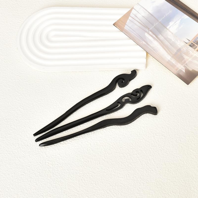 Miniatura 7 de Palillos de madera chinos japoneses para mujeres y niñas, tenedor de madera vintage, para adolescentes y niñas, accesorios para cabello largo, 3