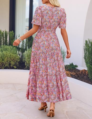 Image of ZESICA Women's 2026 Summer Spring Floral Boho Maxi Dresses Casual Short Sleeve V Neck A Line Flowy Beach Vacation Dress