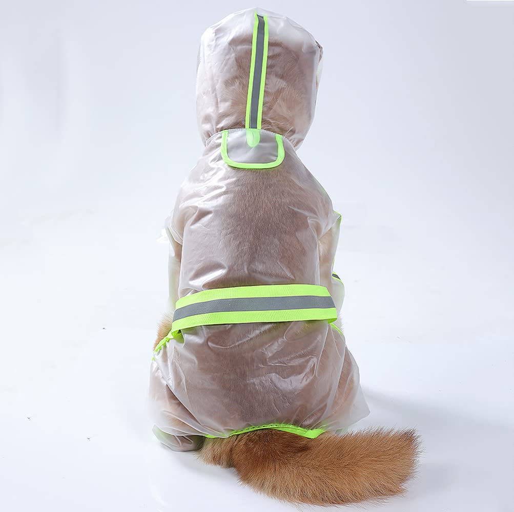 Impermeabile for Cani con Cappuccio a Quattro Zampe, Impermeabile, Riflettente, Trasparente, Fluorescente, for Cani.,Impermeabile per Cani(Green,M)