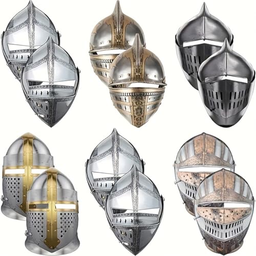 Shamoparty 12 máscaras medievales de caballero temático, para fiestas temáticas, máscara de casco de caballero con correa de piel, artículo de juego de rol, decoración de disfraces para hombres y