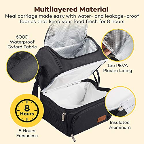 Sable Lunch Bag for Men Women, 2 Compartments Lunch Bag for Work, Insulated Adult Lunch Bag, Meal Prep Bag Keeps Warm or Cold, Waterproof 24 Cans-16L