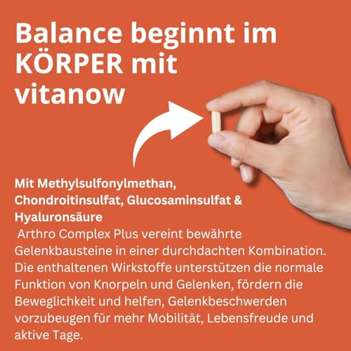 VITANOW ARTHRO Complex Plus für arthro care – 90 Kapseln – BPC-157 Hochdosiert mit MSM, Chondroitin, Glucosamin & Hyaluronsäure – Gelenkkomplex für Knorpel, Knochen & Beweglichkeit - BIO