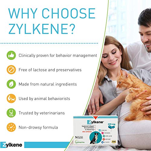Vetoquinol Zylkene Calming Supplements For Medium Dogs From 23-65Lbs, Helps Relieve Dog Anxiety And Cat Anxiety, Non Drowsy, 225Mg #TOP3