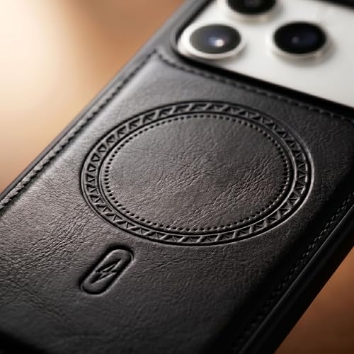 Image of amazon basics Premium PU Leather Case for iPhone 17 Pro Max, MagSafe Compatible Magnetic Ring, Sleek Protective Back Cover - [Black]