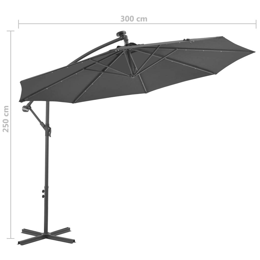 Festnight Sombrilla Voladiza Parasol Excentrico Sombrilla de Jardín con Luces LED y Poste Acero 300cm Antracita