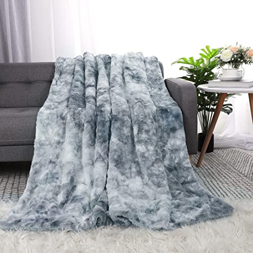 Piccocasa Luxury Shaggy Faux Fur Blanket Twin Size - Soft Warm Reversible Tie-Dye Sherpa Throw Blanket For Sofa, Couch And Bed - Plush Fluffy Fleece Blankets As Gifts 60 X 77 Inch Gray #TOP2
