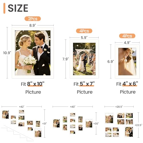 Image of upsimples Picture Frames Set of 10, Including 8x10, 5x7, 4x6 White Frame | Multi Picture Frames Collage Wall Decor, Gallery Wall Frame Set, Gift For Christmas, Mothers' day, Wedding, Dorm, Living Room
