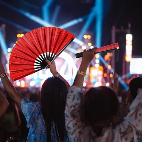 Image of Maitys Large Rave Fan Folding Handheld Fans 13'' Clap Fans for Line Dancing Clack Fan Holographic Festival Accessory for Martial Art Gift Performance, Includes 2 Pouch