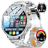 DREMAC Smartwatch Herren Militär-1.85'' HD Große Display/1000mAh Akku,Smartwatch mit Taschenlampe/110+ Sportmodi,IP68 Wasserdicht Fitness Tracker mit Puls/Schlafmonitor,Android iOS,2 Banders,Silber