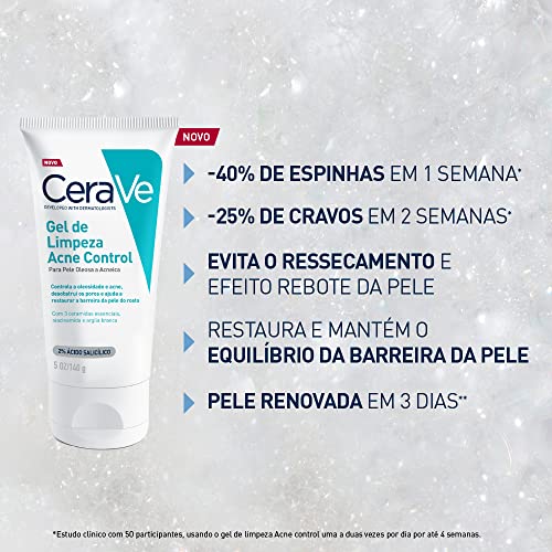 Cerave, Gel de Limpeza Acne Control com Niacinamida e Ácido Salicílico, 140g
