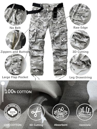 Men's Camo Cargo Work Pants Raw Edge Cotton Casual Streetwear Ripstop Outdoor Trousers with Multi Pockets3
