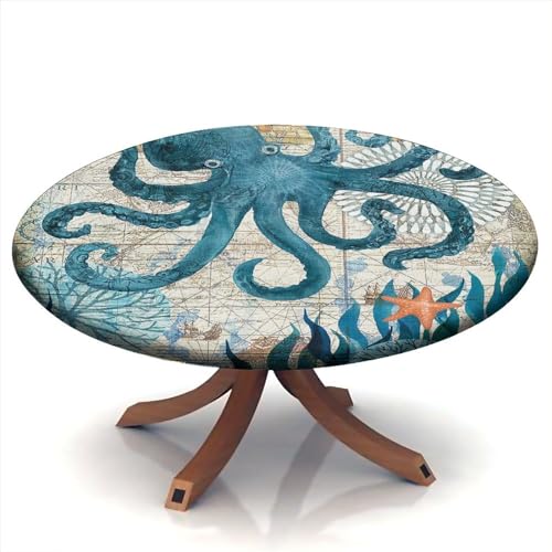 igoga sports Round Tablecloth Fitted Table Cloth Elastic Edge Table Cover, Polyester Table Pad Cloth for Indoor Outdoor Party Dinner Patio Decor Fits Tables Up to 24''