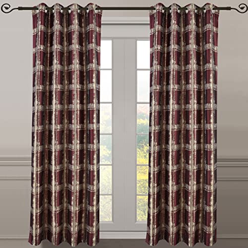 Royal Bedding Studio Burgundy Panels, Top Grommet Abstract Jacquard Textured Window Curtain Panel, Set Of 2 Panels, 52X84 Inches Each #TOP10
