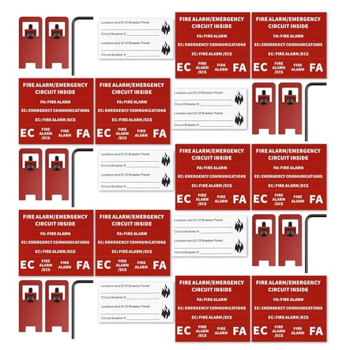 Fire Alarm Breaker Lock, ELOCK-FA Circuit Breaker Lockout Kit with Lock & Tag, 10 Sets Red, for Fire Panel Safety, Prevent Accidental Shutdown