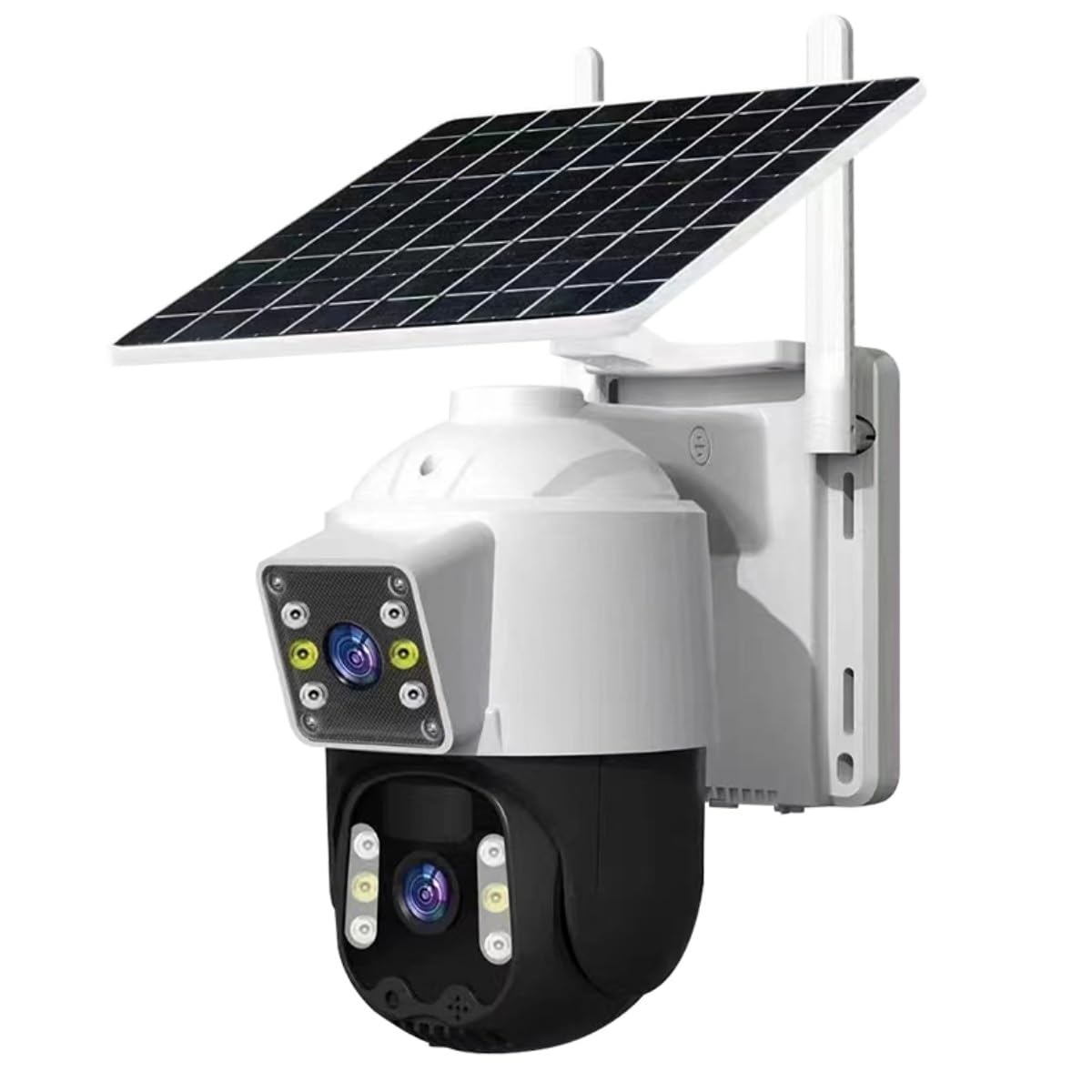 EMEBAY Telecamera Wi-Fi Esterno Senza Fili con Pannello Solare, Videocamera Sorveglianza Esterno Batteria, 6MP/2 Lenti/Rotazione a 360°/Rilevamento Umano/Visione Notturna a Colori/Audio bidirezionale