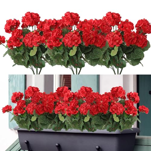 EHOTER Lot De 3 Géraniums Artificiels, Fleurs De Géranium Artificielles, Fleurs Artificielles Réalistes, Décoration De Printemps Décoration Extérieure Et...