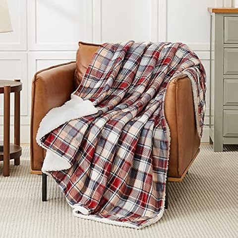 L'AGRATY Sherpa Fleece Blanket Plaid Blanket Super Soft Blankets & Throws for Couch, Warm Plush Throw Blanket for Chair Sofa, Fuzzy Cozy Blanket Brown Cover