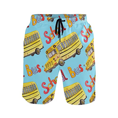 Yellow School Bus Men's Boy's Novelty Beach Shorts Swim Trunks Summer Quick Dry Bathing Suits S