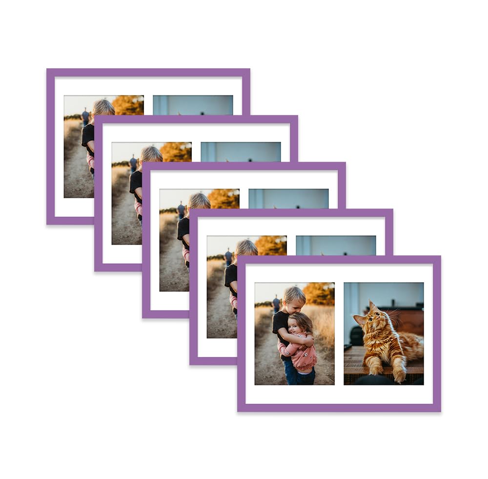 Purple Multi Photo Frame - Holds 2 x 9x7 Pictures, Family Collage Picture Frame for Wall Display, 16x12 Frame size, Set of 5