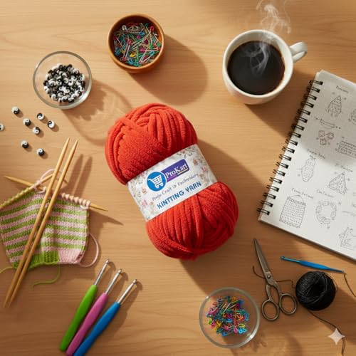 Image of ProKart Premium Blankie Wool, Plush & Cuddly, Chenille Yarn Supersoft Hand Knitting Wool Ball | Blanket Thick /Mottu Yarn Ball Suitable for Hand Knitting and Crocheting for Baby, Adult, Sweaters, caps, Throws, Home Furnishing, Scarves, Blankets (Red, 100gms x 2 Pack)