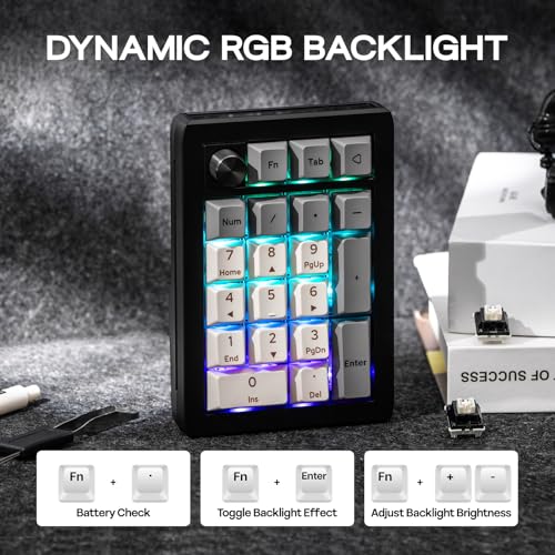 Image of EPOMAKER EK21 VIA Gasket Number Pad with 1000mAh Battery, BT 5.0 /2.4ghz /Wired Hot-Swap Numpad with Aluminum Alloy knob, Programmable for Win /Mac /Gaming (Black Silver, Wisteria V2 Switch) | Hot-Swap Numpad with Aluminum Alloy knob, Programmable for Win /Mac /Gaming (Black Silver, Wisteria V2 Switch)