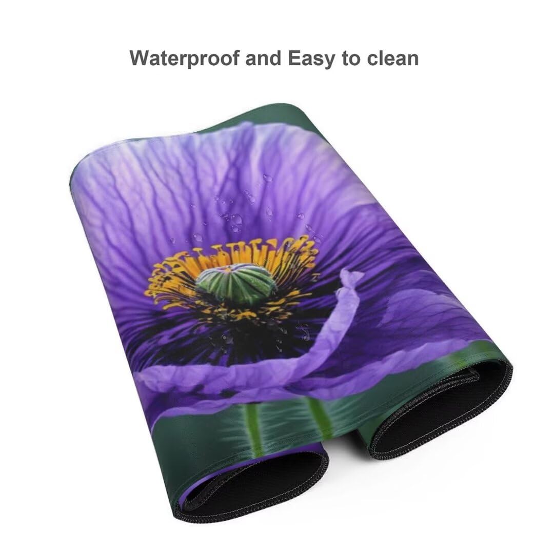 Alfombrilla de ratón 1400x600x3 MM, Alfombrilla Ratón XXL Extendida de Gran Tamaño con Bordes Cosidos, Base de Goma Antideslizante Almohadilla para Teclado, Amapola púrpura S-12935