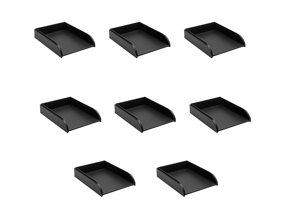 OSCO Faux Leather Letter Tray A4 – Stackable Desk File Organiser Paper Sorter, Office Document Sorter, Paperwork Filing Storage No Risers Required, Black, 8-Pack, 6.5×24.7×33.3 cm — image 1
