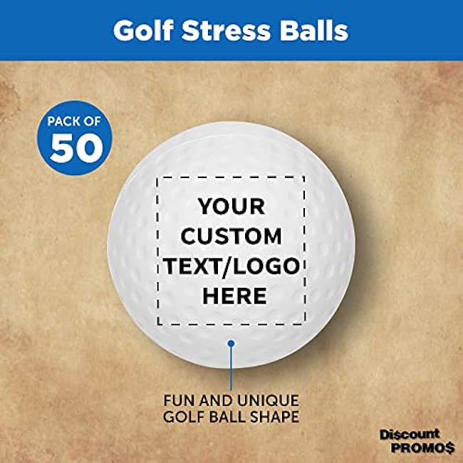 DISCOUNT PROMOS Custom Golf Shaped Squeeze Balls Set of 50, Personalized Bulk Pack - Perfect for Promotional Giveaways - White