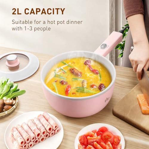 Image of Bear 2L Non-Stick Hot Pot,1000W | Multifunctional Portable Cooking Pot, Rapid Noodles Electric, Non-Stick Frying Pans for Steak, Egg, Ramen, Oatmeal