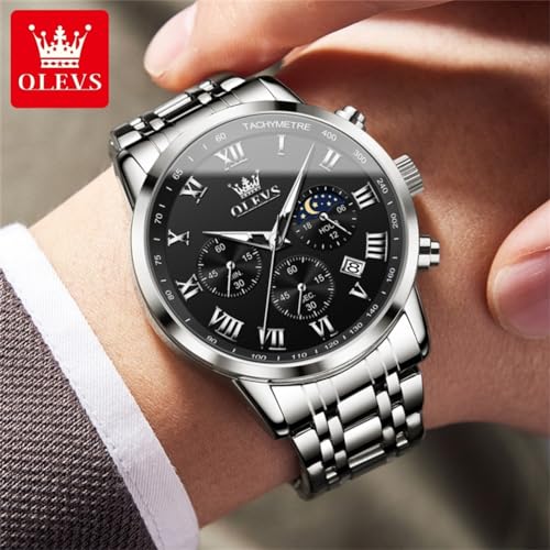 OLEVS Men Multifunction Watch, Multi Dial Waterproof Luminous Chronograph Men's Watch with Date Gift for Men,Stainless Steel Watches for Men,Classic Men Wrist Watch3