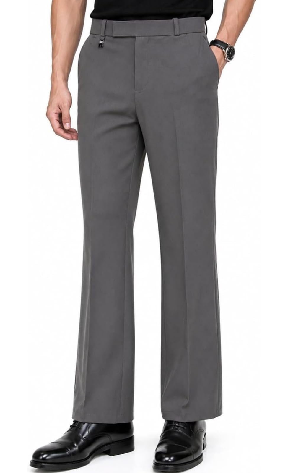 Men's High Waist Bootcut Formal Trousers | Premium Stretch Polyester Blend Office Pants | Regular Fit Flared Bottom Business Casual Pants-picture-38