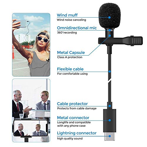 PIXEL Microfono da Risvolto Universale, Microfono Lavalier a Condensatore Omnidirezionale per Smartphone/Tablet/Laptop (1,5m)