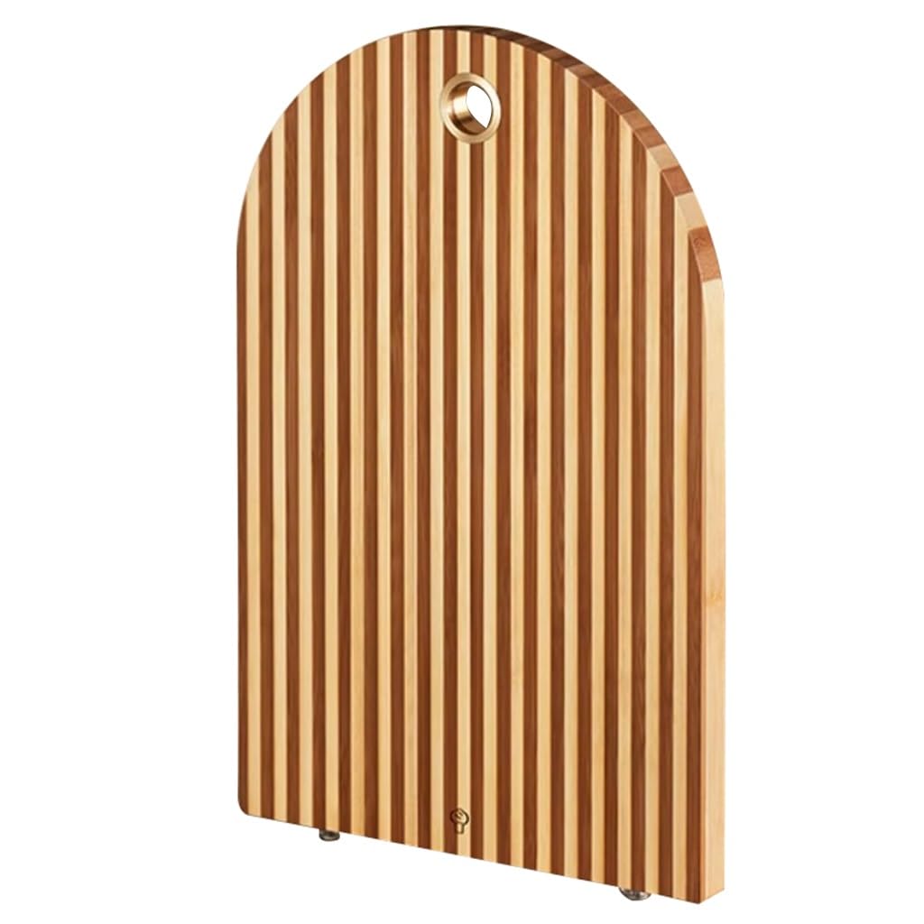 Bambusowa deska do krojenia z otworem do zawieszenia, stylowa deska do krojenia w paski do mięsa, owoców i sera, przenośna taca do serwowania (40 cm)