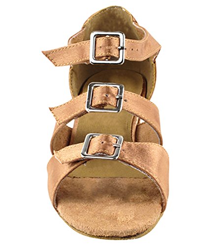 Very Fine Dance Shoes - Ladies Practice, Cuban Low Heel Ballroom Dance Shoes - 1679-1.5-inch Heel and Foldable Brush Bundle - Brown Satin - 8.53