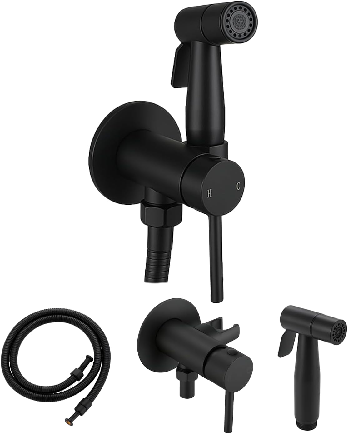 Hot & Cold Mixing Toilet Bidet Sprayer, Dual-Function Handheld Bidet Head with Adjustable Water Temperature & Flow Control, Stainless Steel Bathroom Spray for Personal Hygiene & Cleaning, Matte Black