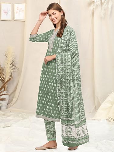 Image of MIRCHI FASHION Pure Cotton Straight Kurta Set with Dupatta | 3 Piece Ethnic Kurta Pant Set Office Wear Salwar Kurta Set for Women