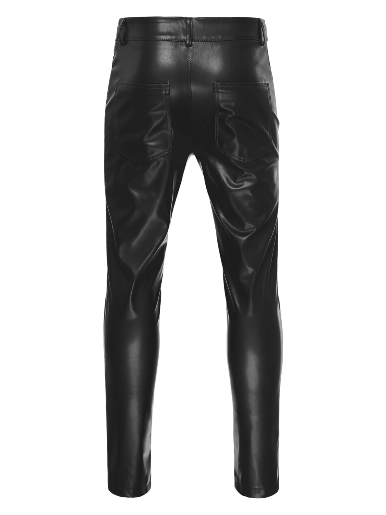 TTAO Pantaloni da uomo Wetlook skinny, in ecopelle, erotici, da uomo, elasticizzati, in pelle, per feste, clubwear