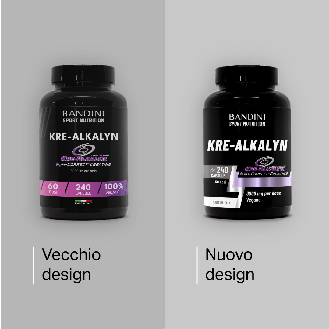Bandini® Kre-Alkalyn® 240 capsule (Scorta per 2 Mesi) - Creatina Alcalina Tamponata per Allenamento Intenso, Sport, Palestra e Pre Post Workout - A base di Creatine Monoidrato - 100% Vegan