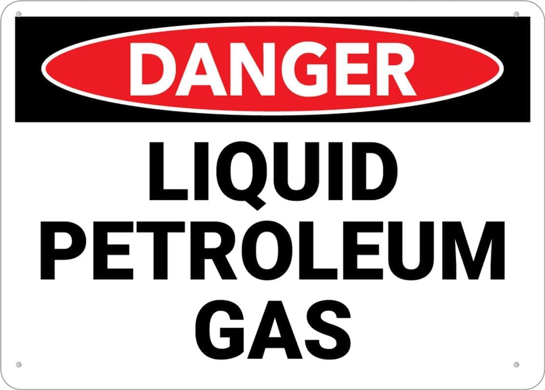 Danger Hazard Liquid Petroleum Gas Rust Free Aluminum Tin Sign - Warning Decor with Pre-Drilled Holes for Home Garage, Gas Station - 12x16 Inch​