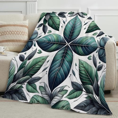 Plaid polaire microfibre 220x240 cm couverture texture feuille vert